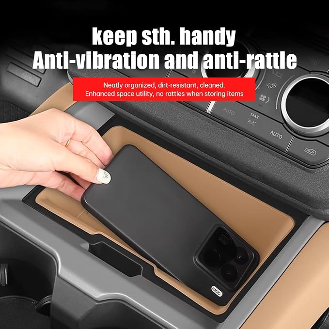 Center Console Storage Box for 2025-2026 Land Rover Defender 90 110 130 Center Storage Box Pad Interior Organizer Tray Storage Box Silicone Trim Tuning Supplies Accessories (Dark Beige)