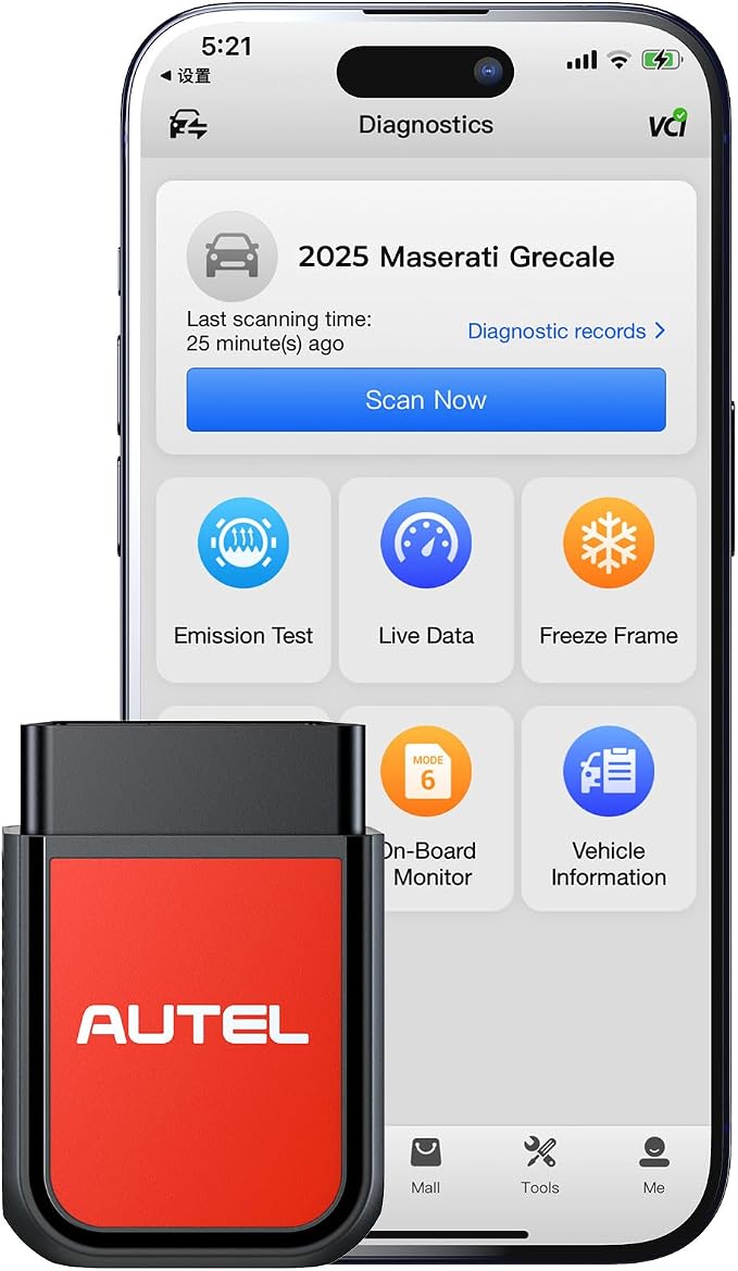Autel AP2500E Bluetooth Code Reader OBD2 Scanner, Oil Reset, TPMS, EV Battery, BMS Reset, All-System Code Read/Clear, OBD2 10 Tests, Check Engine Light, 45+ Car Brands, for Android/iOS
