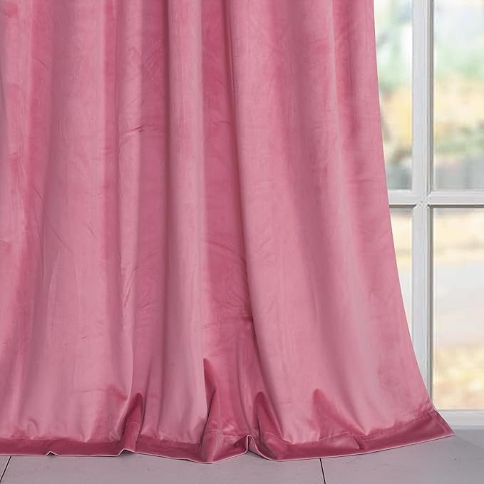 Roslynwood Luxury Soft Candy Pink Velvet Curtains 90 inches Long Back Tab Thermal Insulated Blackout Window Drapes for Living Room/Bedroom/Dining Room, W52 x L90, 2 Panels
