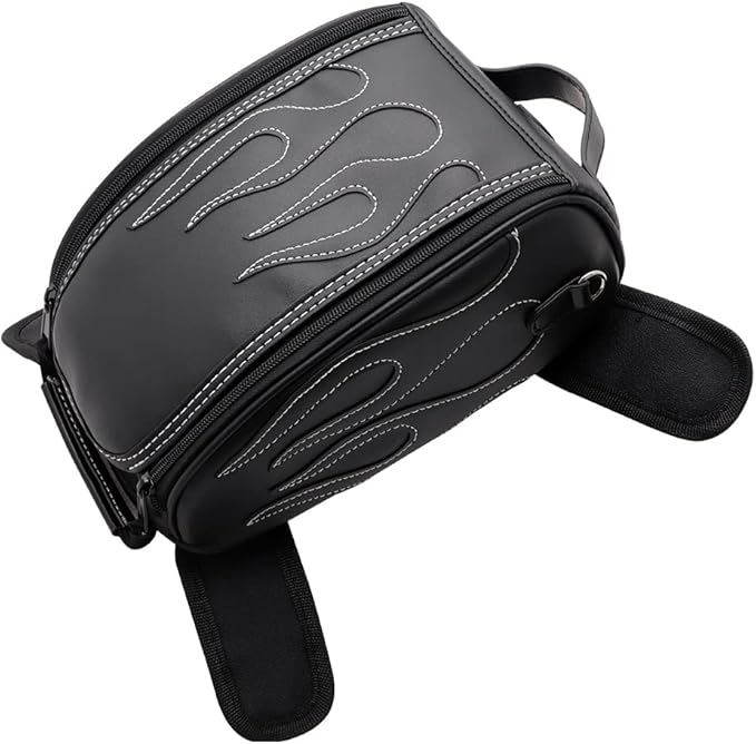 evomosa Motorcycle Tank Bag with Straps and Waterproof Cover, Black PU Leather Gas Oil Fuel Tank Bag Shoulder Bag Universal for Street Bike