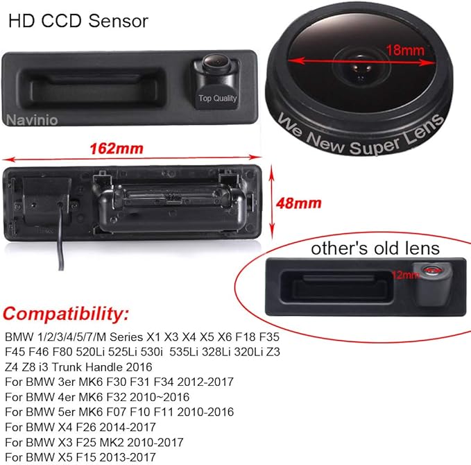 170 Degree Car Trunk Handle Backup Camera HD Rear View Reverse Camera Parking Assistance for BMW X1 X3 X4 X5 X6 F18 F35 F45 F46 F48 F80 520Li 525Li 530i 535Li 328Li 320Li(LS8006 no Switch)