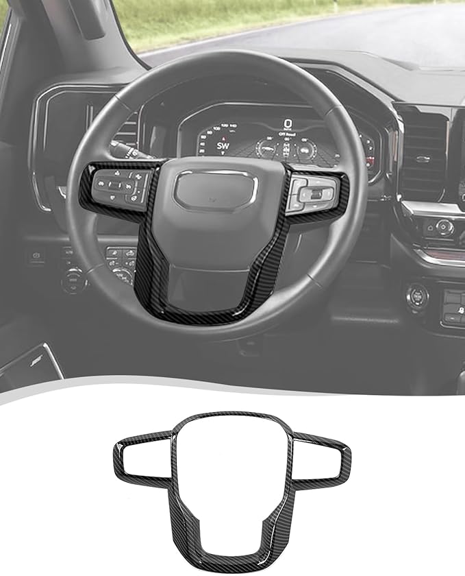Voodonala Carbon Fiber Steering Wheel Panel Trim Cover fit for GMC-Sierra 1500 2019-2025 & GMC-Sierra 2500HD/3500HD 2020-2024, for GMC-Yukon 2021-2024