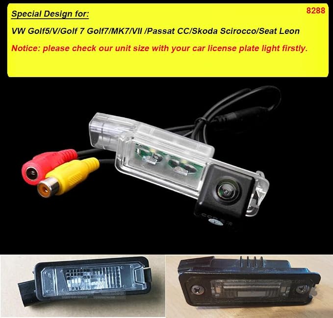 Waterproof Car Rear View Backup License Plate Light Camera Night Vision, Replacement for VW Golf5/V/Golf7 MK7/VII/Passat CC/Skoda Scirocco/Seat Leon/Seat Leon 5F/Lamando/Golf 5 V/Passat 3C Limouine