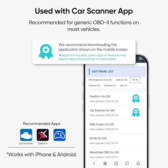 Car Fault Diagnosis&Location 2-in-1/Bluetooth OBD2 Car Scanner & Code Reader with Find M Tracker for iPhone iOS Android - No Monthly Fee, 7000+ Faults for Vehicles 1996 & Newer（Locator for iOS only