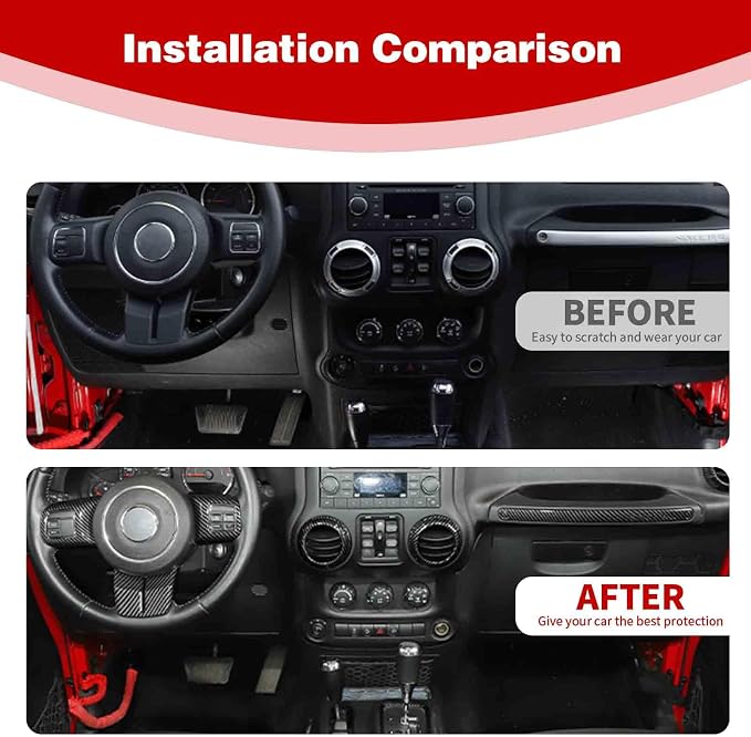 for Wrangler JK Interior Trim Kit Carbon Fiber for Jeep Wrangler JK JKU 2011-2017 2-Door Carbon Fiber Interior Accessories16pcs
