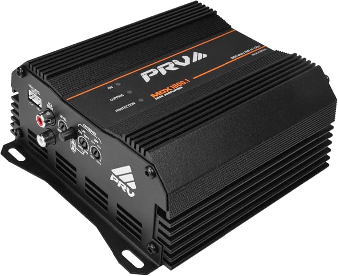 PRV Audio MDX1800.1 1 Ohm Mini Car Audio Amplifier 1 Channel 1800 Watts RMS Ultra Compact Full Range Monoblock Class D Amp for Powersports, Motorcycles, ATV, for High Power Loudspeaker Systems
