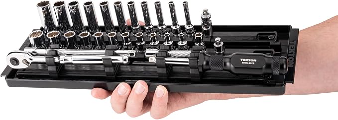 TEKTON 1/4 Inch Drive 12-Point Socket and Ratchet Set, 29-Piece | SKT03102