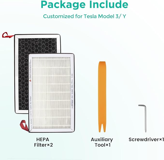 TAPTES HEPA Air Filter for Tesla Model 3 Model Y 2016-2025, Cabin Air Filter Replacement 2 Pack with Activated Carbon,For Model 3 Model Y Accessories