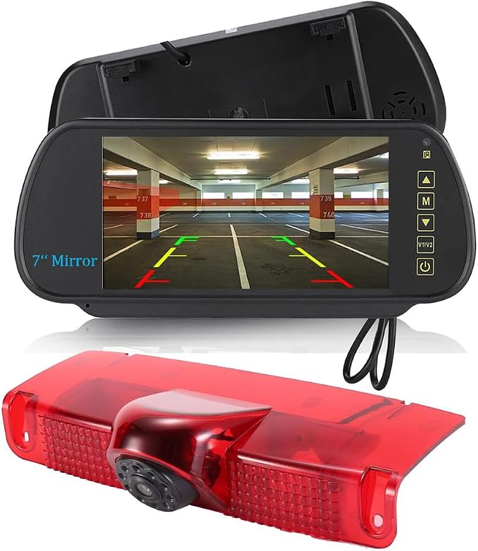 18mm Car Third Roof Top Mount Brake Lamp Light Rear View Reverse Parking Camera,Replacement for Chevrolet Express GMC Chevy Savana Exporer Vans Cargo Van 2003-2018 (with 7 inch Rear View Mirror)
