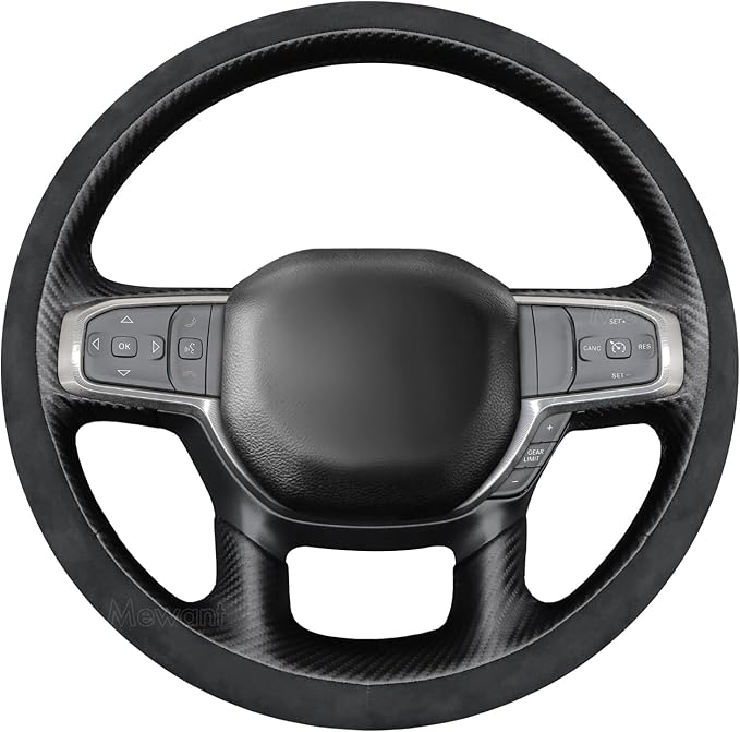 MEWANT Hand-Stitched Steering Wheel Cover Wrap for Dodge Ram 1500 2019-2023 Steering Wheel Accessories for Dodge Ram(Backsides Without Buttons)
