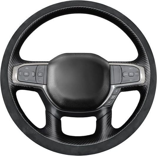 MEWANT Hand-Stitched Steering Wheel Cover Wrap for Dodge Ram 1500 2019-2023 Steering Wheel Accessories for Dodge Ram(Backsides Without Buttons)