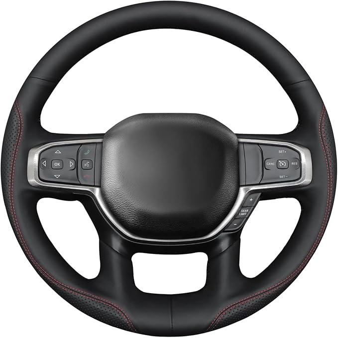 MEWANT Hand-Stitched Steering Wheel Cover Wrap for Dodge Ram 1500 2019-2023 Steering Wheel Accessories for Dodge Ram(Backsides Without Buttons)
