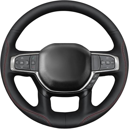 MEWANT Hand-Stitched Steering Wheel Cover Wrap for Dodge Ram 1500 2019-2023 Steering Wheel Accessories for Dodge Ram(Backsides Without Buttons)