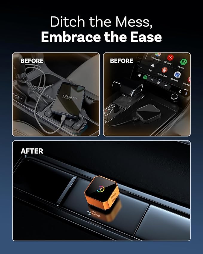 2026 Wireless CarPlay Adapter for iPhone & Android Wired to Wireless CarPlay & Android Auto Plug and Play Fast Auto Reconnect Stable Control Compatible for iOS 10+ & Android11+