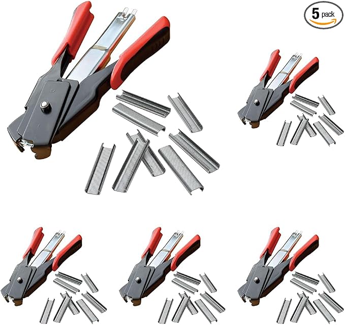 LEM Products Spring-Loaded Hog Ring Pliers, 100 Galvanized Steel Rings, Red and Black (Pack of 5)