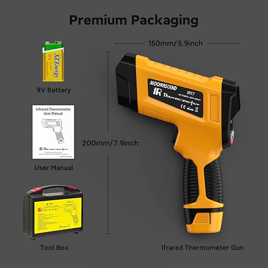 -58°F to 3992°F Infrared Thermometer Gun,Triple Laser, 50:1 D/S | Built for Foundries, Furnaces & Metal Casting • 3992°F High-Temperature Range • Data Logging