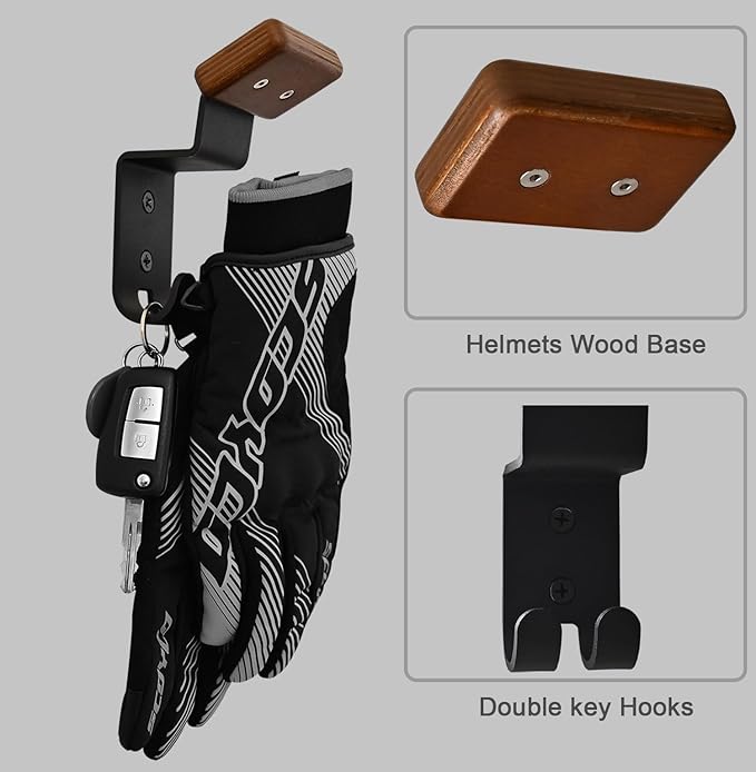 Motorcycle Helmet Rack, Heavy Duty Helmet Holder on Wall for Motorcycles Keys Gloves (2)
