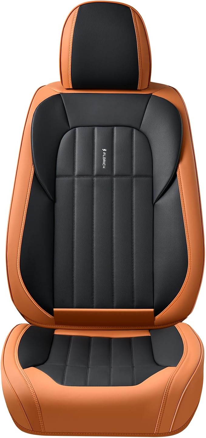 FLORICH Leather Seat Cover, Car Seat Covers Front Set, Waterproof Car Seat Protectors, Front Seat Covers 2 Pack, Automotive Seat Covers Protector Fit for Most Cars Trucks SUV - BrownBlack