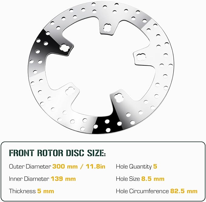 Youxmoto 11.8" Front Brake Rotor for Harley Davidson Touring, for Road King Electra Glide Standard/Classic Tri Glide Ultra Classic Street Glide Road Glide with Bolts Pads Brake 14-22, Polished