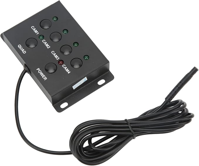 Parking Camera Video Switch, 4 Channel 1080P AHD Heavy Duty DC 12V/24V Multiplexer Control Box with Quad Split Screen for RV Truck Bus Trailer Semi Truck Commercial Vehicle