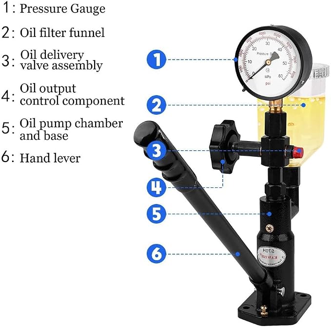 Diesel Fuel Injector Tester New 600Bar 8000PSI Diesel Injector Nozzle Tester Kit with Dual Scale Gauge to Adjust Injector Nozzle Pressure and Testing Diesel Injector Nozzle Pop Pressure Tester