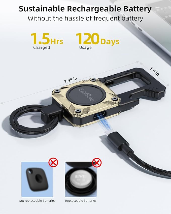 ExtreLife Keychain, Works with Apple Find My, Bottle Opener, Carabiner Car Key Chains with Gps Tracker
