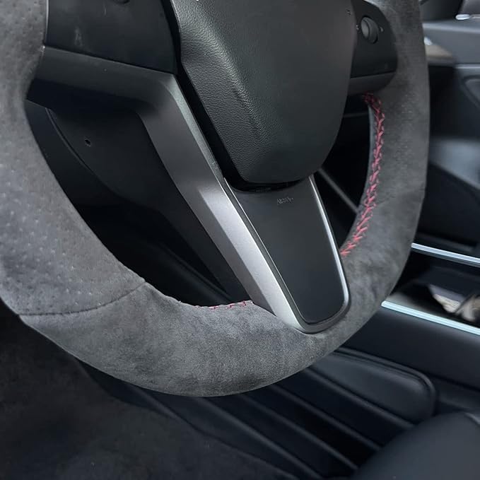 MEWANT Custom Hand Stitch Athsuede Steering Wheel Wrap Protector for Tesla Model 3 2017-2020 DIY Steering Cover