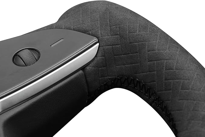 MEWANT Hand Stitch Black Smooth Woven Embossed Suede Steering Wheel Cover Wrap for Tesla Yoke Model S 2021-2023 Model X
