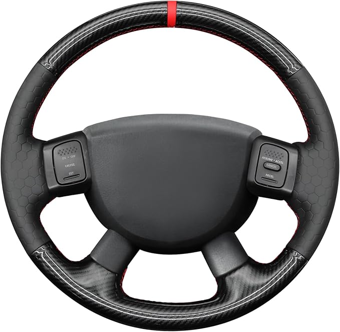 MEWANT Steering Wheel Cover for Dodge Ram 1500 2500 3500 2004-2008 Carbon Fiber&Microfiber Leather Steering Wheel Wrap