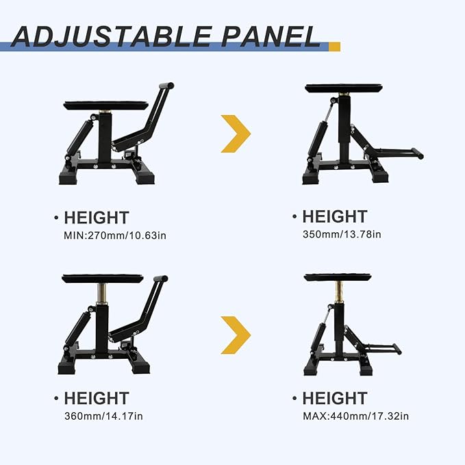 POLARBEAR Dirt Bike Stand Adjustable Jack Stand 1200Lbs Capacity Engine Stand Vertical Rise Easy Operated with DIY Stickers Lightweight(Black)