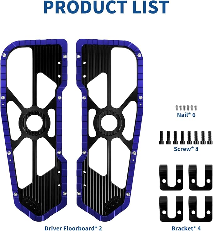 Motorcycle Driver Floorboards Front Footboards Pedal Offroad Rider Foot Pegs Fit for Harley Touring Road King Road Glide Electra Glide Street Glide Softail Dyna (Blue Edge)