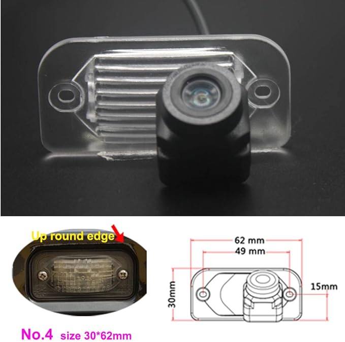 Waterproof Backup Camera Color Car Rear View Camera 170 Degree Viewing Angle License Plate with Night Vision for Mercedes C E CLS class W203 W211 W219 W209 (No. 4 size 30*62mm Up round Edge)