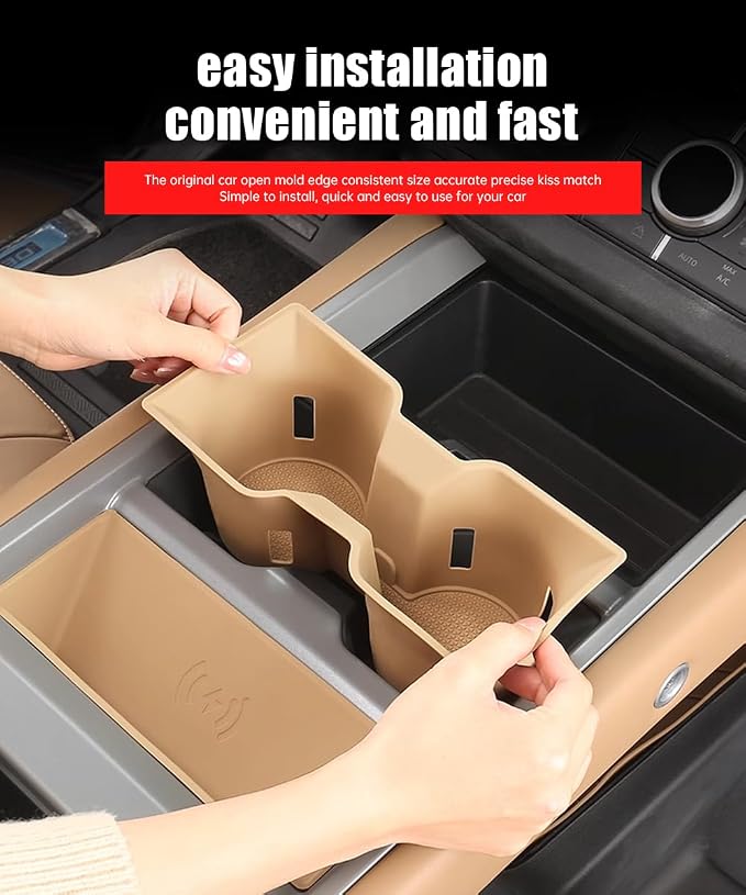 Center Console Storage Box for 2025-2026 Land Rover Defender 90 110 130 Wireless Charging Mat Cup Holder Interior Storage Silicone Mat Tuning Supplies Accessories (2025 Defender (Dark Beige))