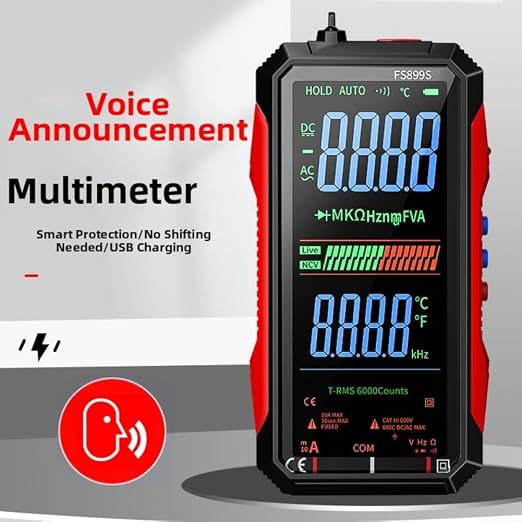 FS899S Digital Multimeter Tester, USB Rechargeable Smart Auto Ranging Multimeter, Measure AC/DC Current/Voltage, Capacity, Continuity, Resistance, Frequency, Non-Contact Voltage (NCV)(FS899S+Bag)