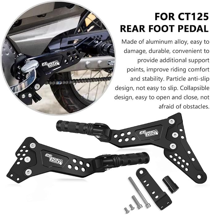 For CT125 2024 Trail125 Trail 125 2026 2025 2024 2023 2022 2021 2020 Motorcycle accessories rear foot pedal passenger foot stand pedal rear passenger footrest foot pegs bracket (silver)