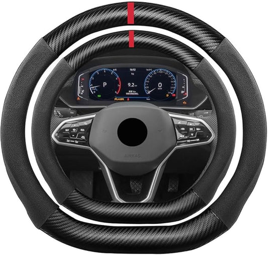 D Shape Suede Carbon Fiber Steering Wheel Cover, Compatible with Volkswagen VW Golf Jetta Atlas ID.4 Arteon GTI Beetle Polo Flat Bottom Suede Leather Sport Non-Slip Interior Accessories