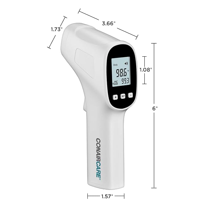 Conair Digital Thermometer for Adults and Kids, Forehead Thermometer, No Contact with Large LCD Display Infared Thermomter with Fever Alert and Memory Function