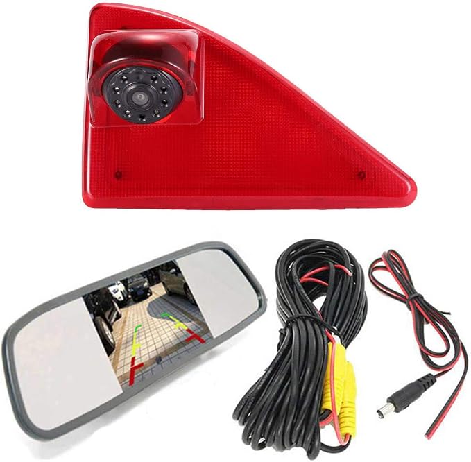HD Brake Light Reversing Camera Set with Rear-View Mirror Monitor, Waterproof Night Vision Reversing Camera Replacement for Renault Master ab 2010/Nissan NV400 ab 2010/Opel Vauxhall Movano ab 2010