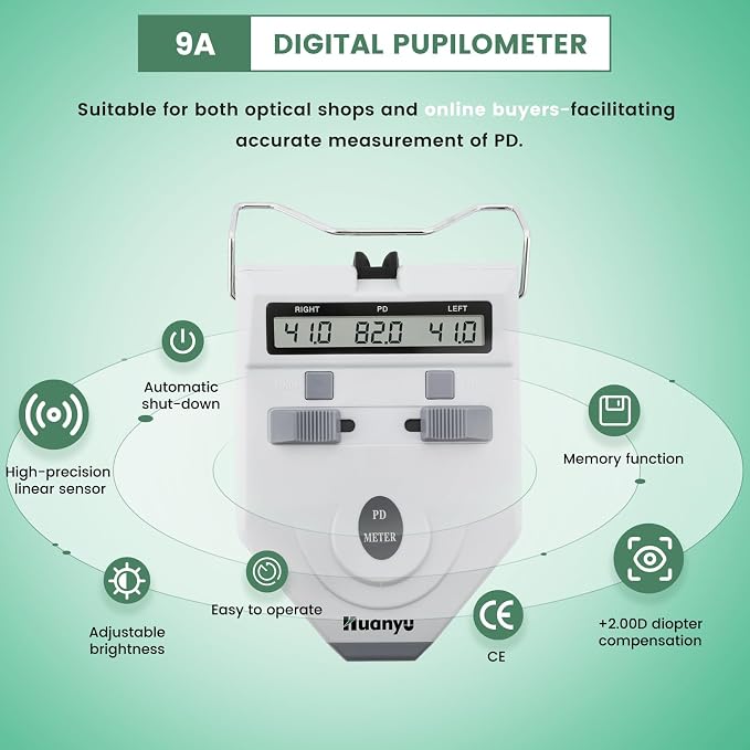 Huanyu Optical Digital Pupilometer with Memory Function LCD Pupil Distance Meter Diopter Compensation PD Measurement Tool for Eyes CE Approved (LY-9A)