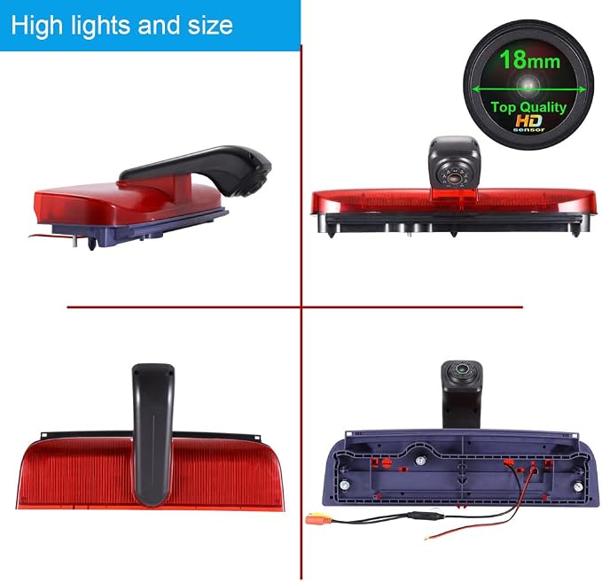 18mm Car Third Roof Top Mount Brake Lamp Light Rear View Reverse Parking Camera,replacement for Van Ford Transit Connect II/XL Cargo Titanium Passenger Wagon 2014-2022 (with 4.3 inch rear view mirror)