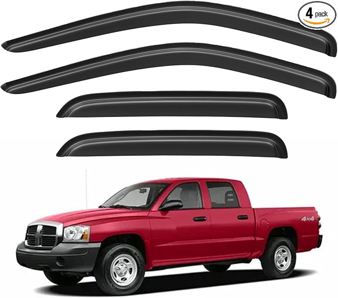 Window Visors Rain Guards Shield for 2005-2010 Dodge Dakota Quad Cab, Out-Channel Window Vent Wind Deflectors Visors Shades for 05-10 Dakota Crew Cab