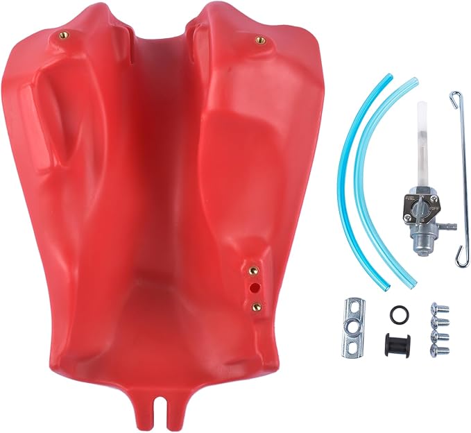 Red Fuel Tank w/ Cap and Fuel Petcock FT49002 Replacement for Honda ATC185/S 1980-1983 200S 1981-1986 200E 1982-1983 200/M 1981-1985 Mustrod
