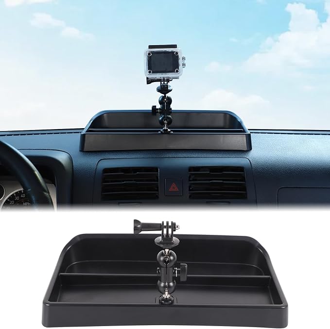 Aunginsy Center Console Dashboard Storage Organizer Tray with Dash Cam Mount Holder Compatible with Hummer H3 2005-2009, Car Cameras Bracket for Go pro/Action Camera Video Record Accessories