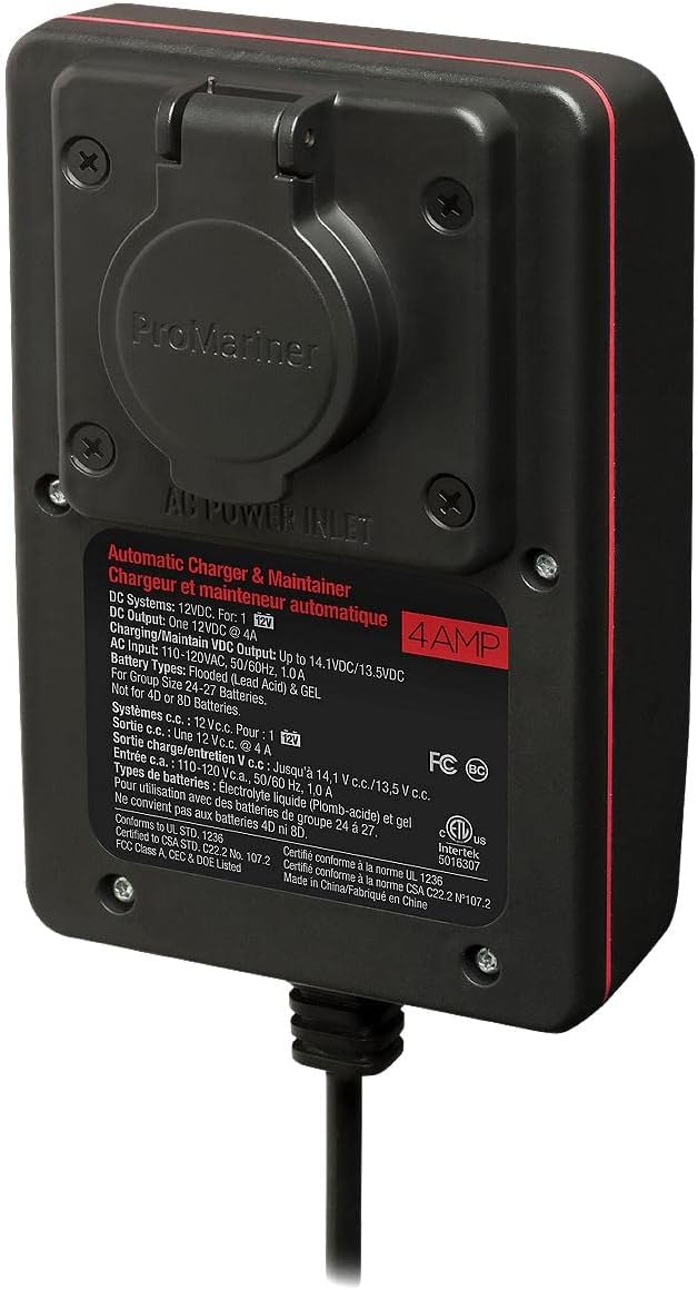 ProMariner 24104 ProTechOne Digital Series 4 Amp Fully Automatic On-board Battery Charger and Maintainer with Integrated AC Inlet