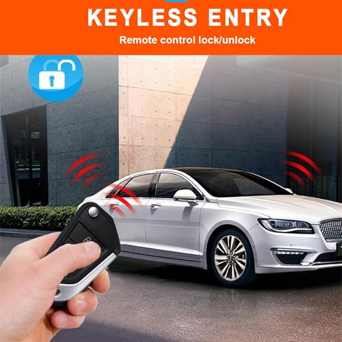BANVIE Car Keyless Entry Security Alarm System with Remote Engine Start and Push to Start Stop Iginition Button Kit