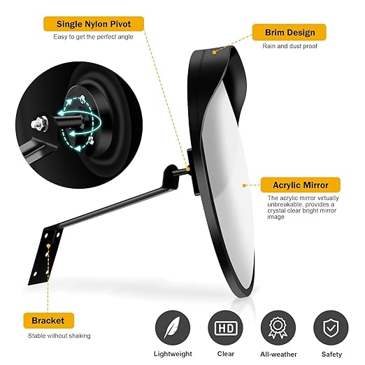 Angooni Premium 2 Pack 16" 2.0mm Thick Acrylic Convex Traffic Mirror, Ajustable Wide Angle View Security Mirror for Garage, Parking, Warehouse, Office, driveway and Traffic Blind Spots