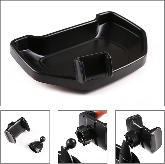 Black ABS Car Center Console Dash Table Storage Tray Fit for Toyota Tundra 2014-2021 Instrument Organizer 360° Rotating Phone Holder Cradle Accessories (with Mobile Phone Holder)