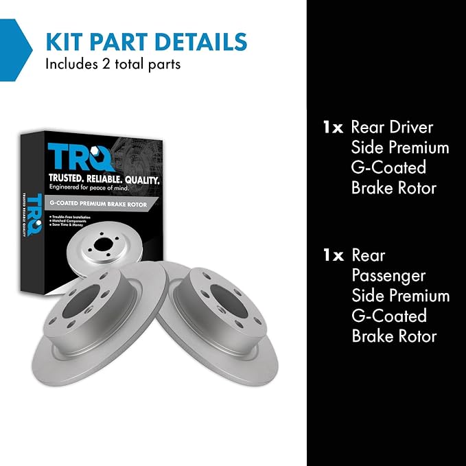 TRQ Rear Brake Rotor Set G Coated Solid Compatible with 2011-2016 Mini Cooper Countryman 2013-2016 Cooper Paceman