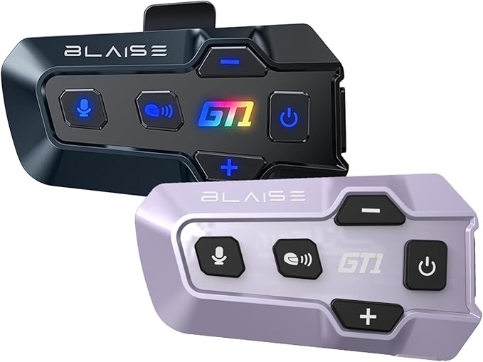 Blaise GT1 Motorcycle Helmet Bluetooth Headset Intercom 2 Riders Music Share Helmet Communication System IPX6 Waterproof (Upgraded-Violet&Black)