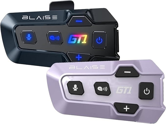 Blaise GT1 Motorcycle Helmet Bluetooth Headset Intercom 2 Riders Music Share Helmet Communication System IPX6 Waterproof (Upgraded-Violet&Black)